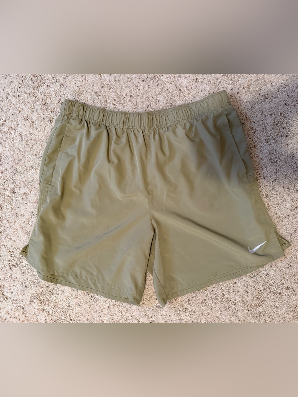 Nike Tan/Hint of Olive Green Dri Fit Athletic Shorts